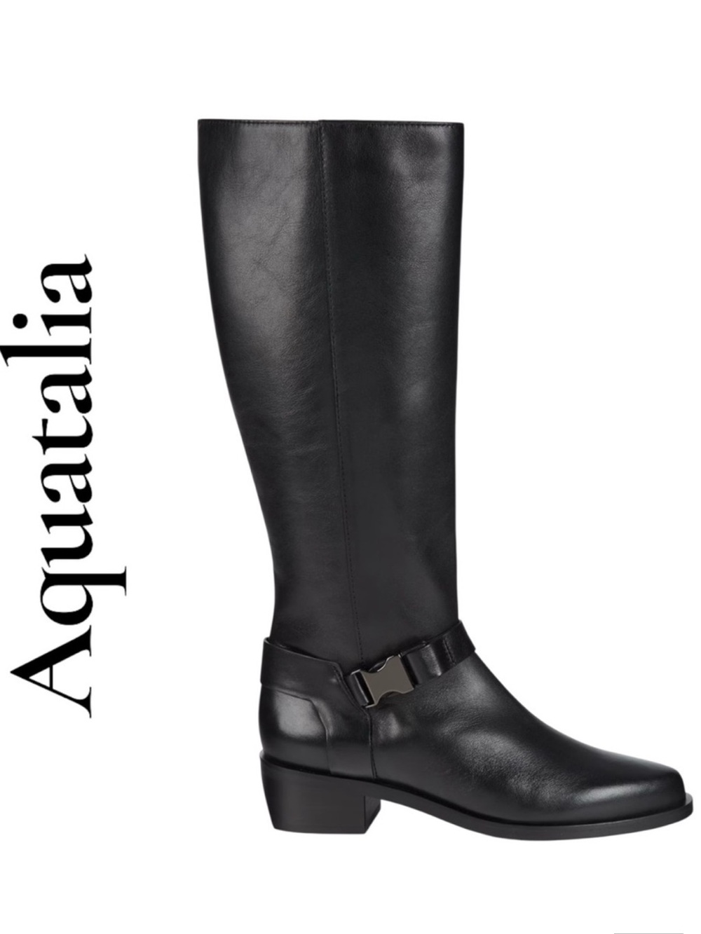 Aquatalia Graciela Black Leather Knee-High Boots, Size 9, Italy. New without box